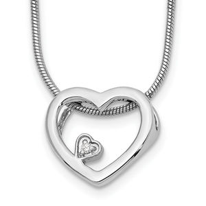 925 Sterling Silver Rhodium-plated 18 Inch Diamond Open Heart Necklace, 2" Ext.